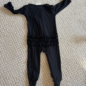Elegant Black Kids Footie with Ruffle Accents